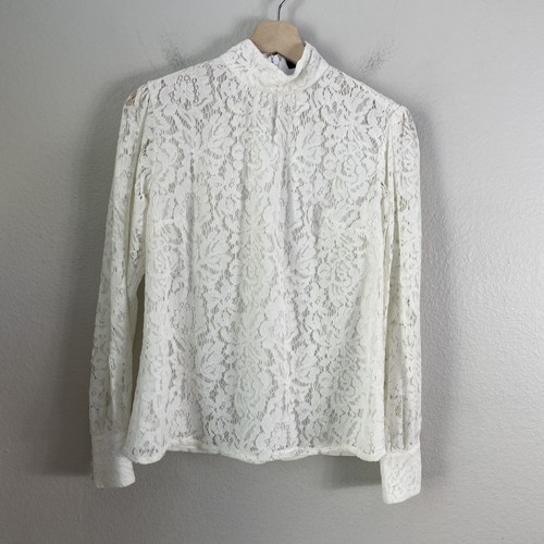 Lauren Ralph Lauren Blouse Womens 4P White Lace High Neck Long Sleeve Elegant - Picture 6 of 9