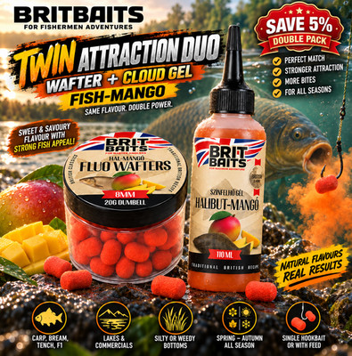 BritBaits Fish-Mango Wafters 8 mm + Gel 110 ml 2er-Pack Karpfen Method Feeder