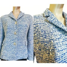 Excellent St John Blue  White Tweed Knit Suit Jacket sz 12