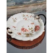 Vintage Rose Floral German Porcelain Serving Tray Plate Gold Gilt Handles