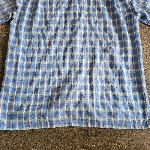Vintage Y2K Point Zero Gingham Shirt Size M Blue Textured Button Up Summer Beach - Picture 5 of 9