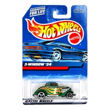 HOT WHEELS 3 Window '34 Ford Green Hot Rod Mainline 1:64 27099 2000
