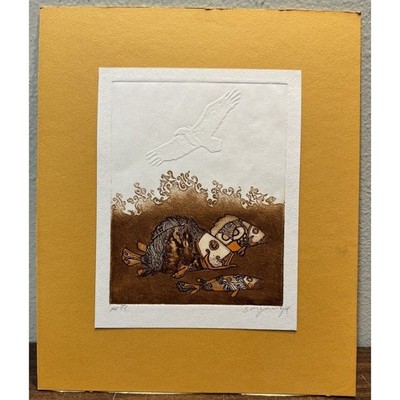 POTE SANGAWONGSE Hand Colored Signed Etching FISH Listed Artist 1939 - 2002