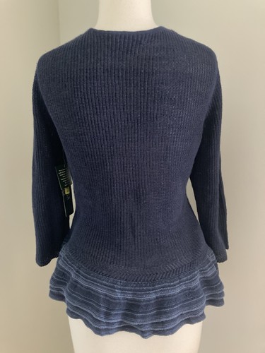 NEW TAGS Ralph Lauren Cardigan Sweater Linen Knit Peplum Bell Sleeve PM - Picture 3 of 11