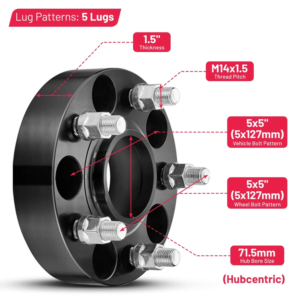 4PCS 1.5" 5x5 Hubcentric Wheel Spacers M14x1.5 For 2011-2024 Dodge Durango Foto 2 de 4