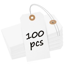 100 Pcs Manila Tags White Blank Shipping Tags with Wire Attached 4.7 Inch Pap...