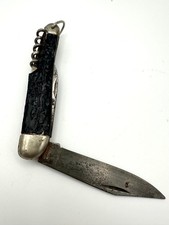 Antiker Taschenmesser mit Korkenzieher & Klingen, Jigged Bone Griff, Sammler