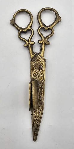 Vintage Antique Brass Candle Wick Scissors Snuffer ~ 6" Lovely Scroll Detail