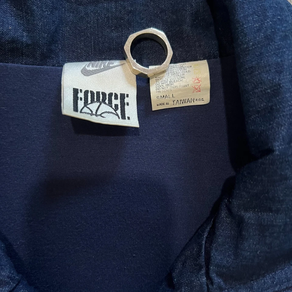 Chaqueta Bomber Nike Force Vintage Denim Para Hombre Pequeña Años 90 Cremallera Hecha en Taiwán Foto 3 de 4
