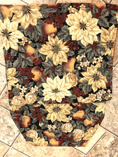 Fabric Christmas Table Runner Poinsettia Holly Berries Handmade 70" x 15"