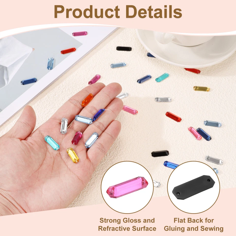 50Pcs 19 x 7 мм плоский назад шить на прямоугольник пластиковые стразы бусины, светло-синий - Изображение 3 из 4