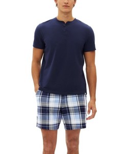 GAP 2pc Pajama Set Mens Large Navy Henley Top & Shorts Sleepwear Lounge PJs