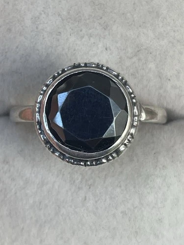 Vintage 925 Sterling Silver Ring Size O Black Stone Y2K Hippy