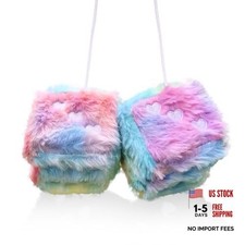 Heart Embroidered Fuzzy Dice for Car Mirror, 3" Soft Plush Colorful Green