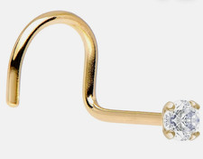 14KT Yellow Gold Nose Stud Screw 2mm Round cz 20 Gauge