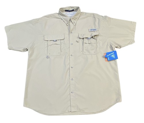 Columbia Bahama Short-Sleeve Shirt Khaki Large New With Tags - Picture 1 of 3