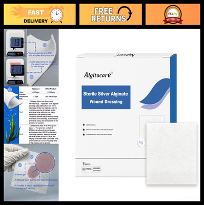 Silver Calcium Alginate Wound Dressing 4''x4'' (5 Pack) - Non-Stick Sterile Pads f