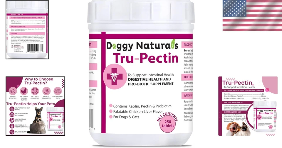 Tru-Pectin Anti-Diarrheal Tablets for Dogs & Cats - 250 Chicken Liver Flavored - Image 2 of 4