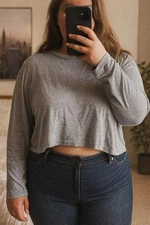 Grey Cropped Soft Long Sleeve Jumper Top  Size XL autumn spring basics casual