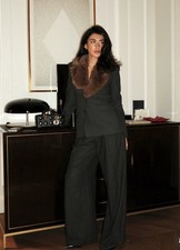 BNWT Zara Grey ZW Collection Faux Fur Collar Fitted Blazer & Trousers Set Size S