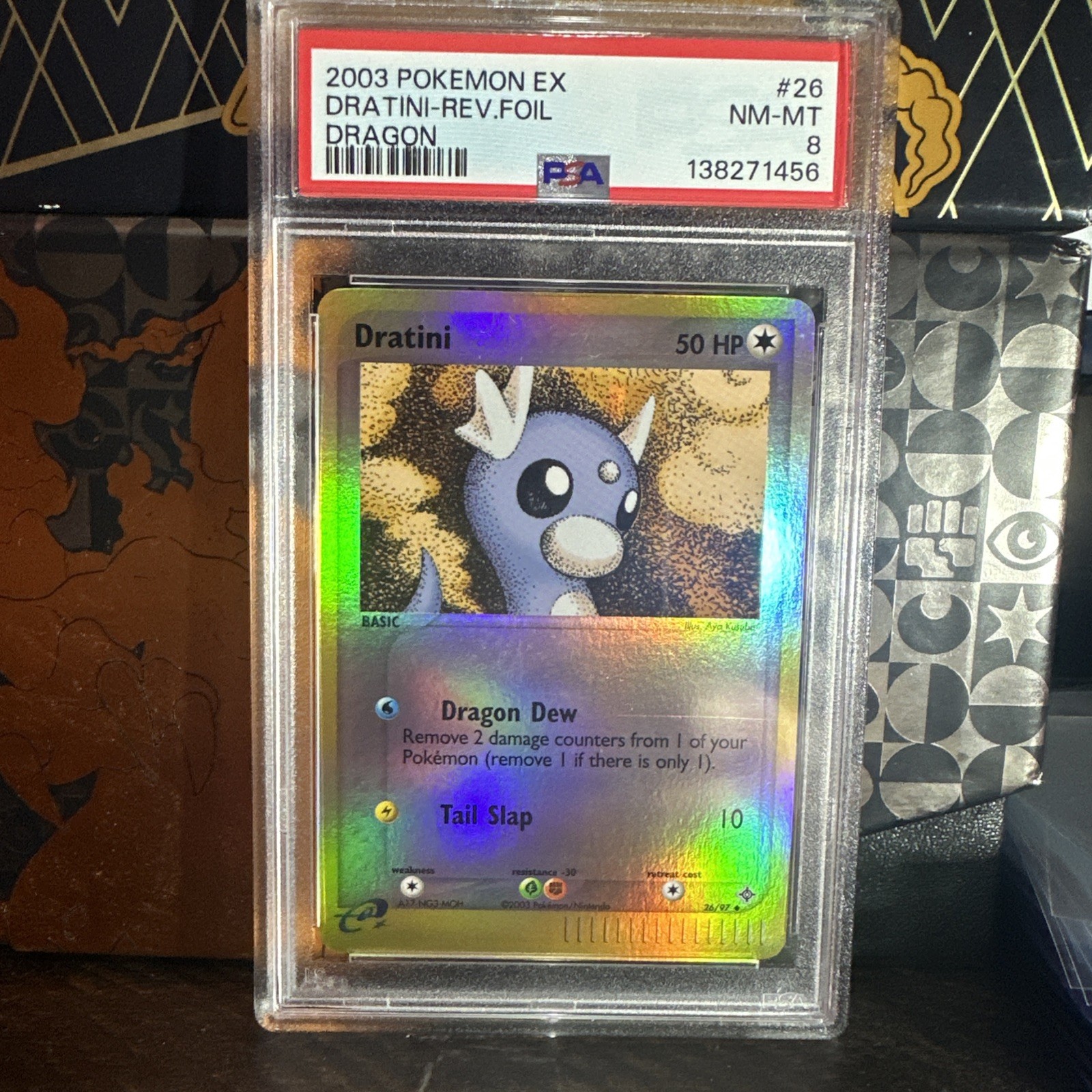 2003 POKEMON EX DRAGON #26 DRATINI-REVERSE FOIL PSA 8