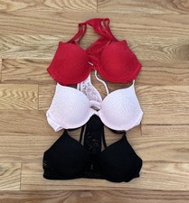 New PINK Victoria's Secret Red, Pink, and Black Bra Trio