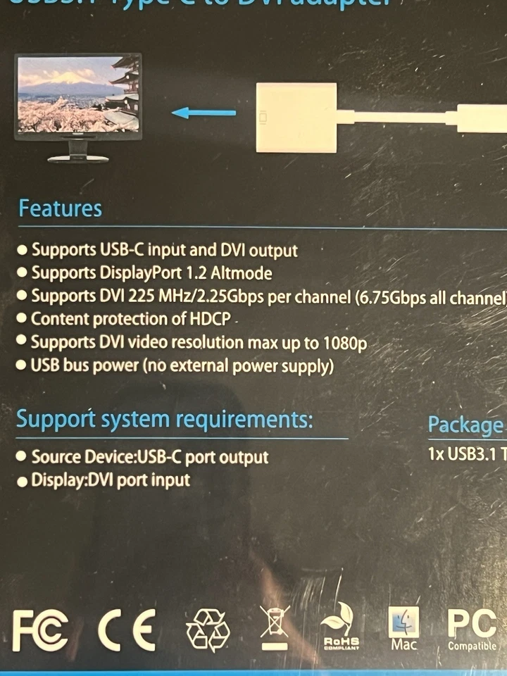Brand New USB C To DVI Adapter For Your New PC To Old Monitor Display  - Image 3 of 3