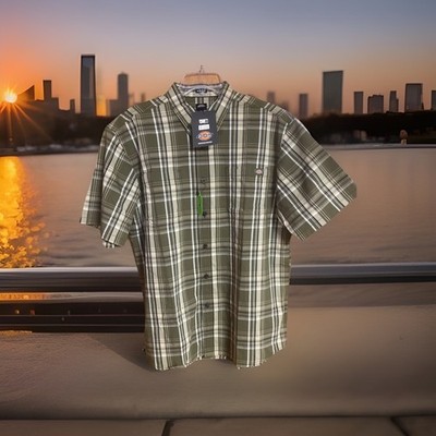 Dickies Men Relaxed Fit Flex Short Sleeve Woven Plaid Button Down Shirt Sz M NEW