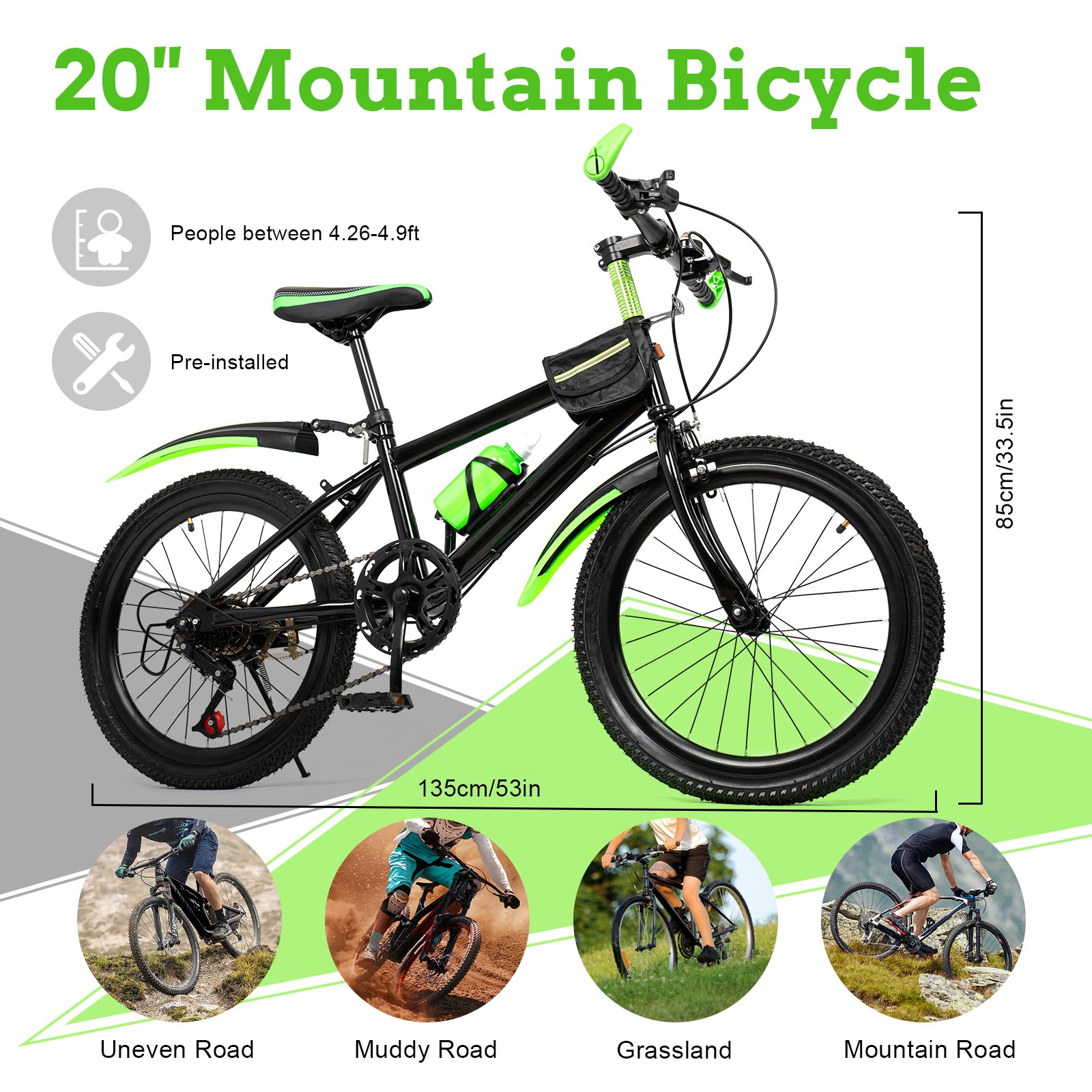 20 Inch Child Bike Mountain Bike High Carbon Steel Bicycle 7-Speed City Bike