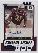 2021 Contenders Draft Picks College Game Ticket Blue 5/99 Marvin Wilson Auto w6l