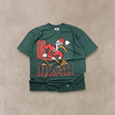 Vintage Team Edition Miami Hurricanes NCAA T-Shirt Green Orange | 1990s College