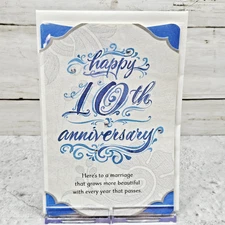 Hallmark 10th Anniversary Greeting Card 5x7 Blue Silver Jewels Beautiful Years