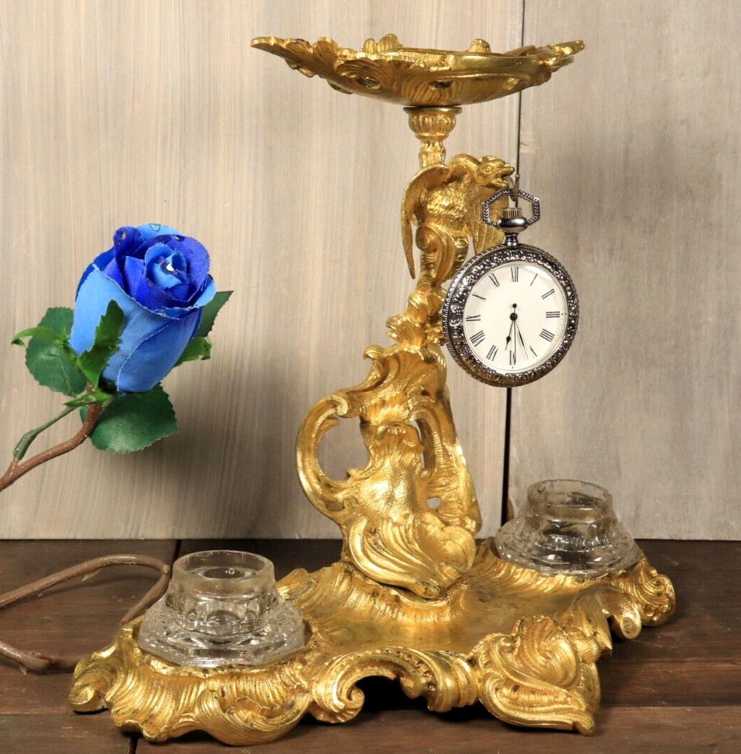 Antique French Gilt Bronze Pocket Watch Holder Stand Griffin -Ships DDP to USA