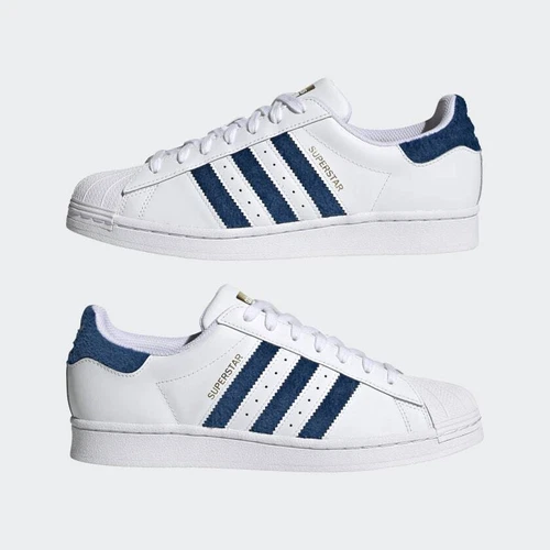 adidas Superstar White Dark Blue Gold Felt Stripe H00189 Men's Shoe Size 10.5