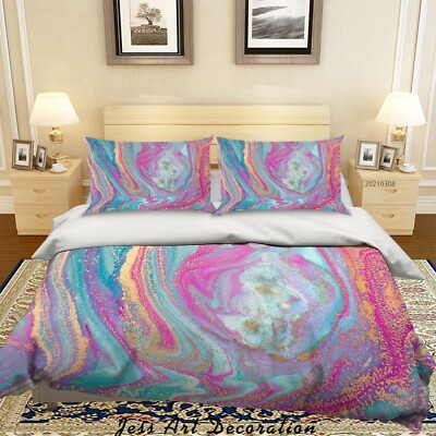 3D Pink Blue Gold Texture Quilt Cover Set Bedding Sets Pillowcases Queen