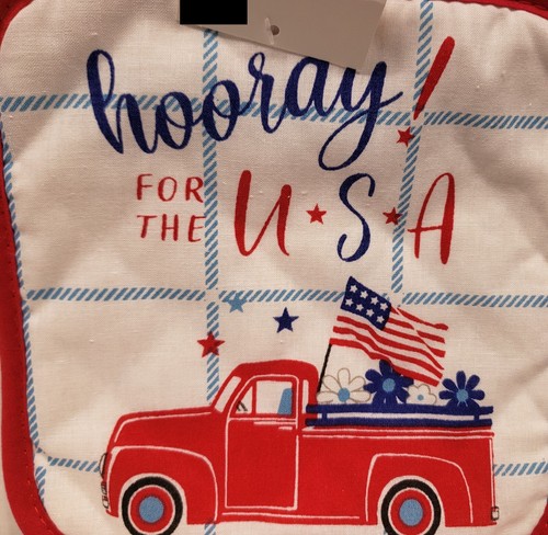 1 supporto pentola stampato Jumbo, 8"x8", CAMION ROSSO PATRIOTTICO,HOORAY PER USA,TL - Foto 10 di 24