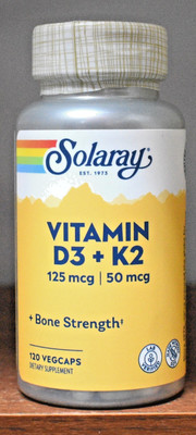 Solaray Vitamin D-3 and K-2 60 Capsules 125 mcg 50 mcg Bone Strength D3 + K2