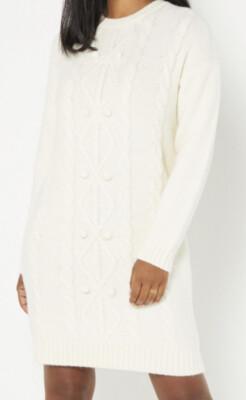 Neues Damen-Pulloverkleid mit Bommeln cremefarben UK 12/14
