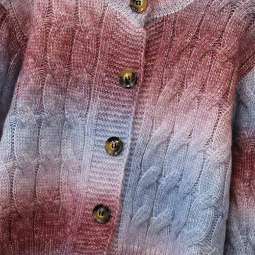 New Womens Gradient Round Neck Single Breasted Knitted pullover cardigan Sweater - Picture 7 of 16