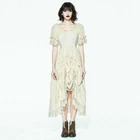 Gothic Women's Short Puff Sleeve Romatic Dress Cream Colored Lace Cotton Dress