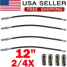 2/4x 12" Flexible Grease Gun Whip Hose Heavy Duty Extension Tube Wit/ Connector