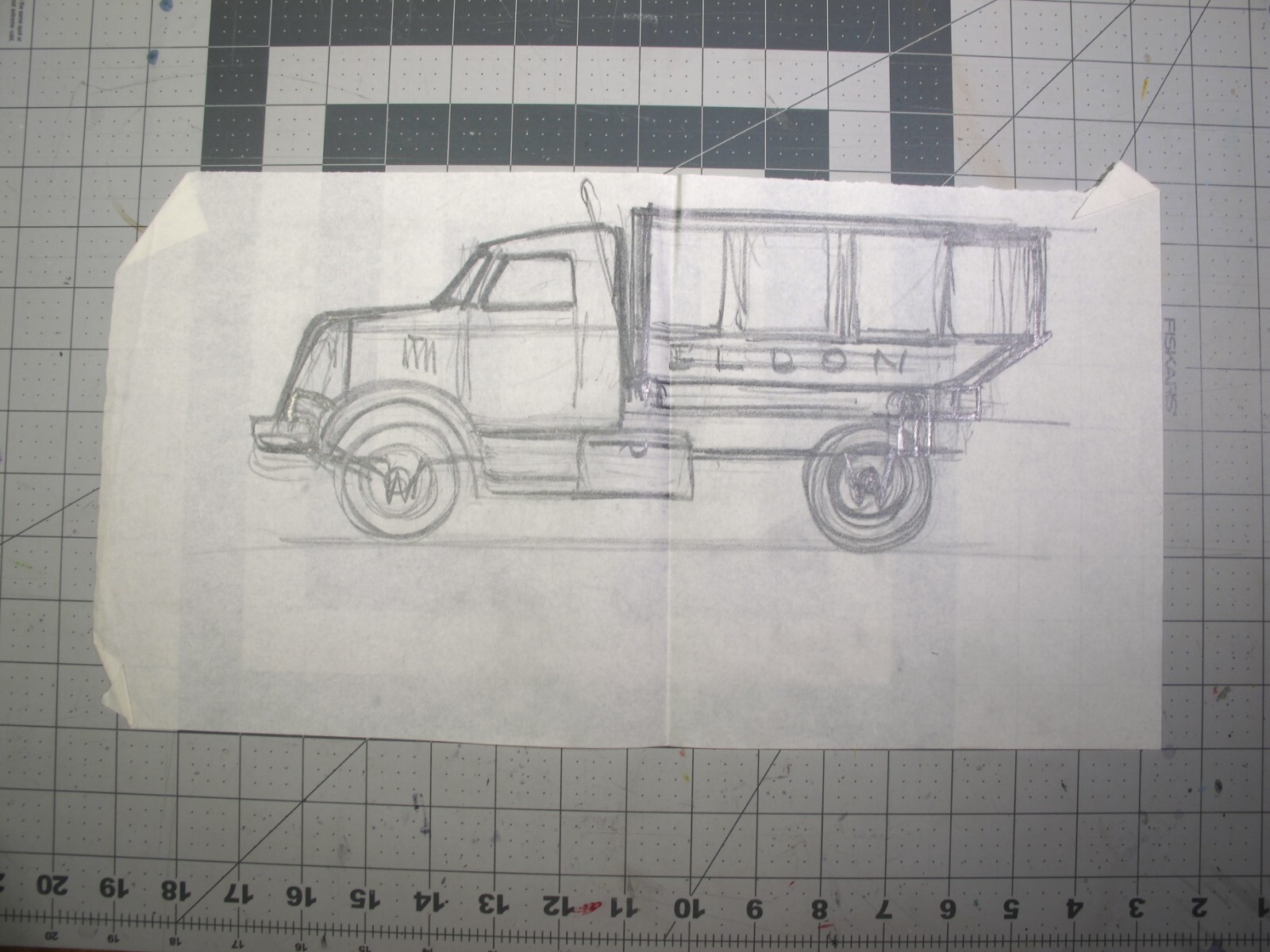 vtg 1955 Marx Dump Truck toy Eldon Dedini sketch concept art v8