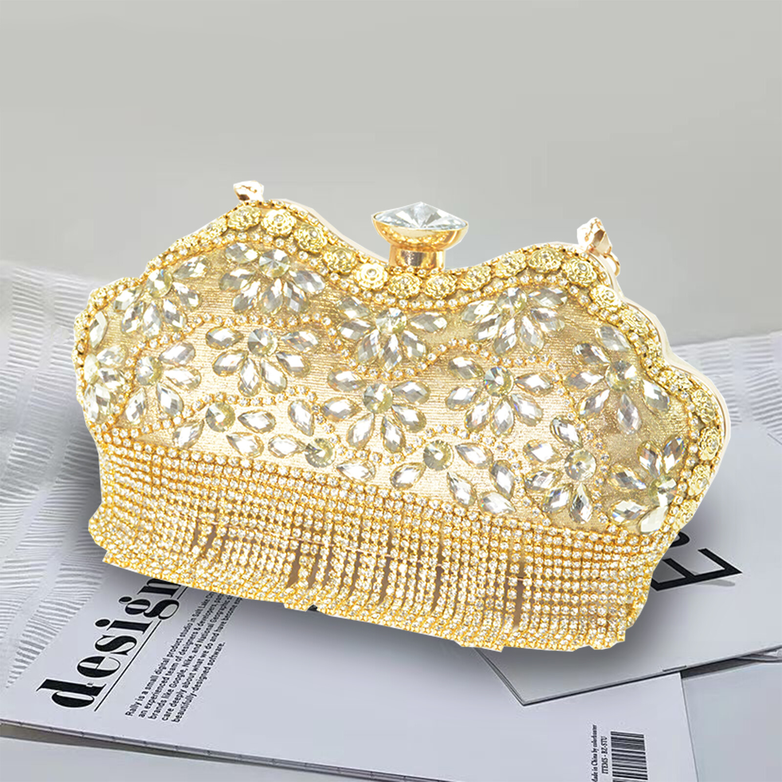 Rhinestone Women Evening Clutch Pearl Purse Bridal Sparkly Glitter