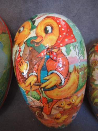 Vintage Germany Paper Mache 4 Nesting Easter Eggs Ducks Bunny Pansy dl - Picture 3 of 9