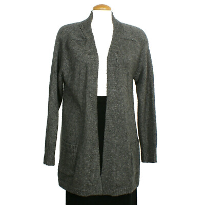 EILEEN FISHER Ash Gray Lofty Wool Alpaca Silk High Low Straight Cardigan M
