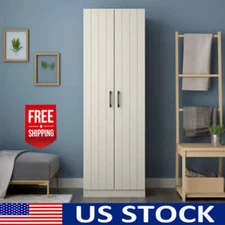 Wood Kitchen Pantry Cupboard Cabinet Organizer with 2 Doors and 4 Shelves, Ivory