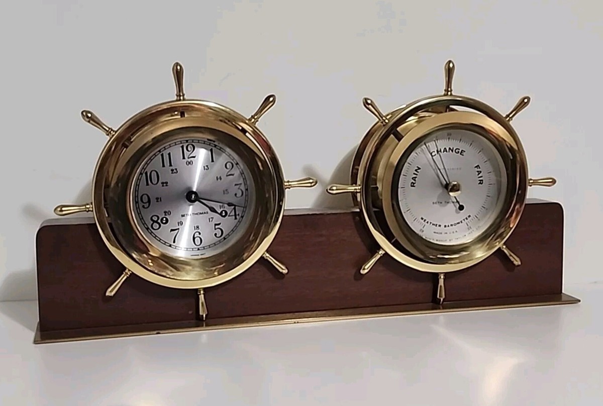 Seth Thomas Ships Bell Brass Helmsman Clock & Barometer E537-011