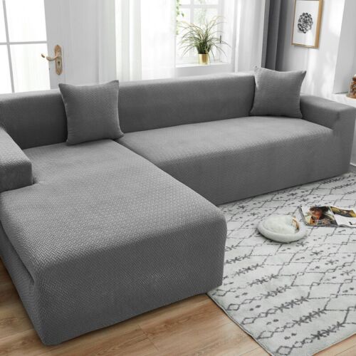 Sofa Chaise Covers Solid Color Sectional Elastic Couch Cover Armchair Slipcover - Picture 1 of 35