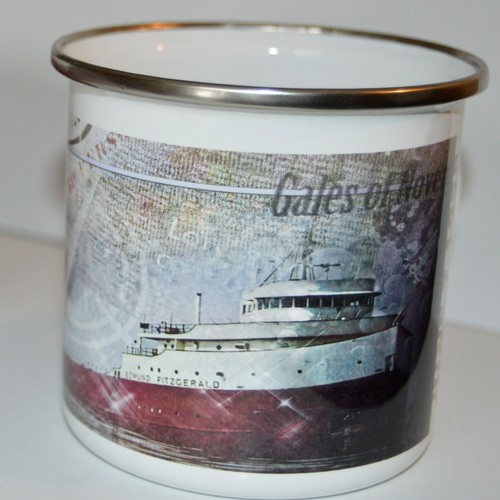 Edmund Fitzgerald Frachter emailliert Lagerbecher Michigan Schiff Große Seen Geschichte - Bild 1 von 3