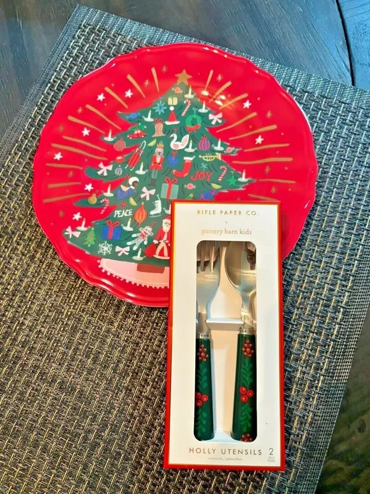 Pottery Barn holiday PLATE UTENSIL Christmas Candy cane Nutcracker party Set 8 ! - Image 3 of 4